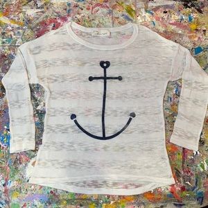 VINTAGE HAVANA White Sweater w/ Navy Anchor